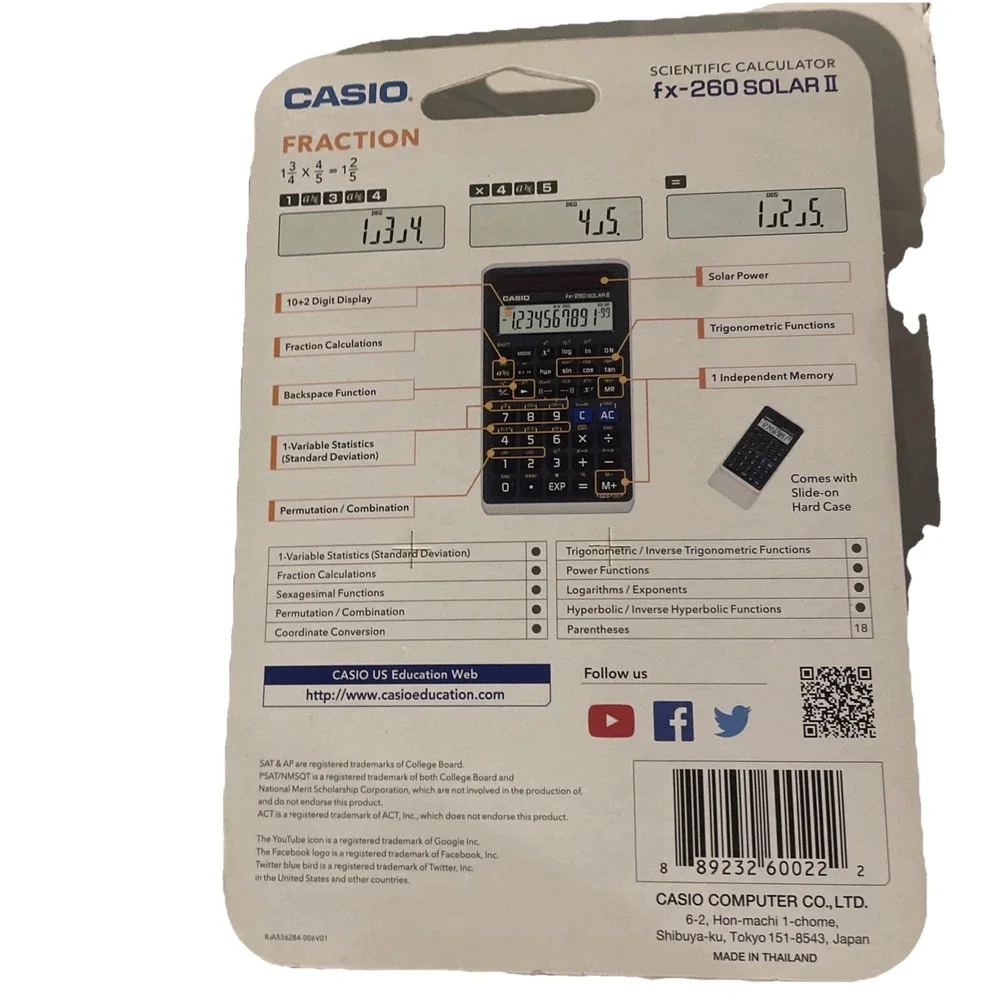 Casio FX-260 Solar II Calculator Fraction Scientific‎ New School College